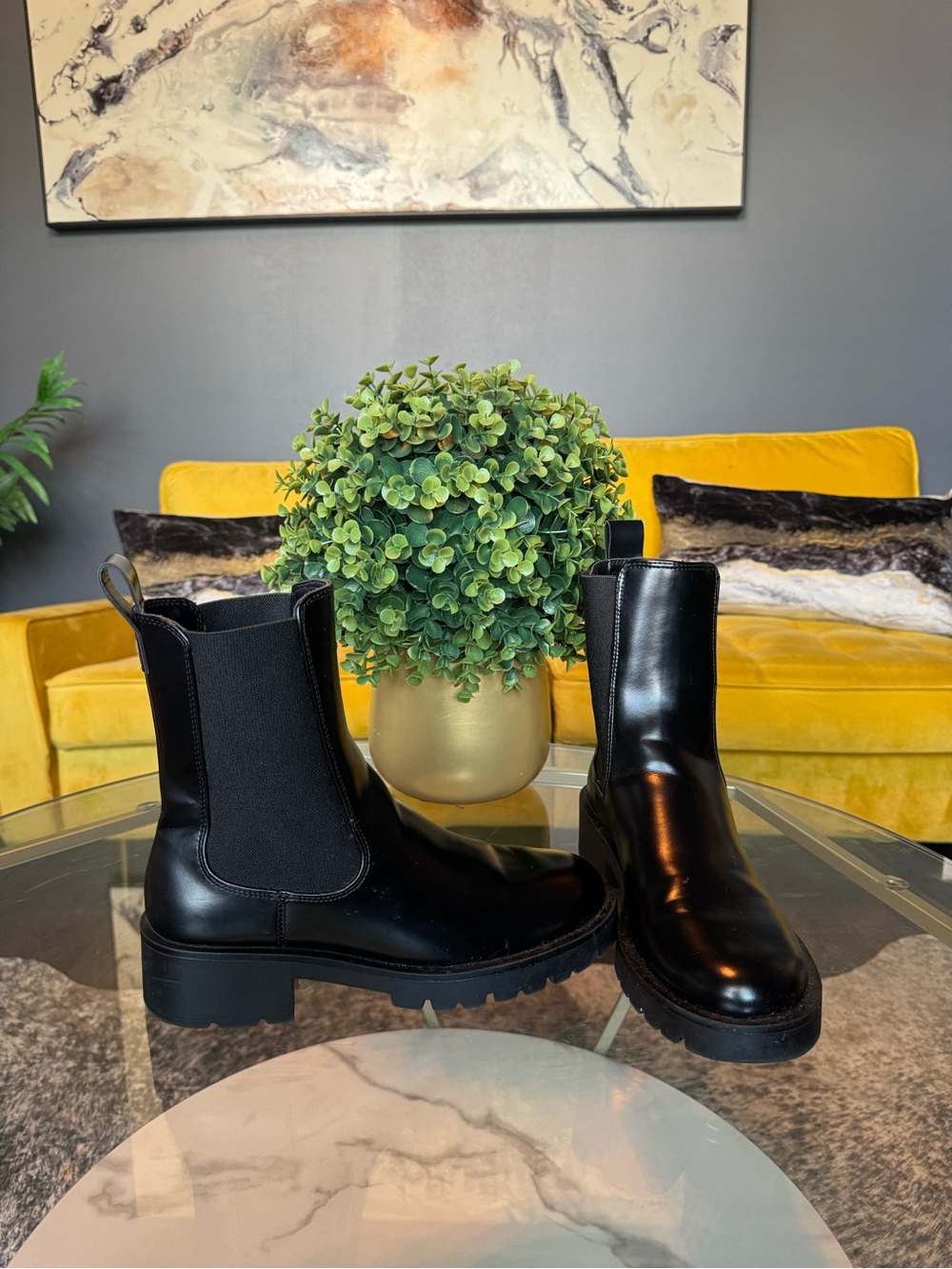 H&M Black Leather Chelsea Ankle Boots